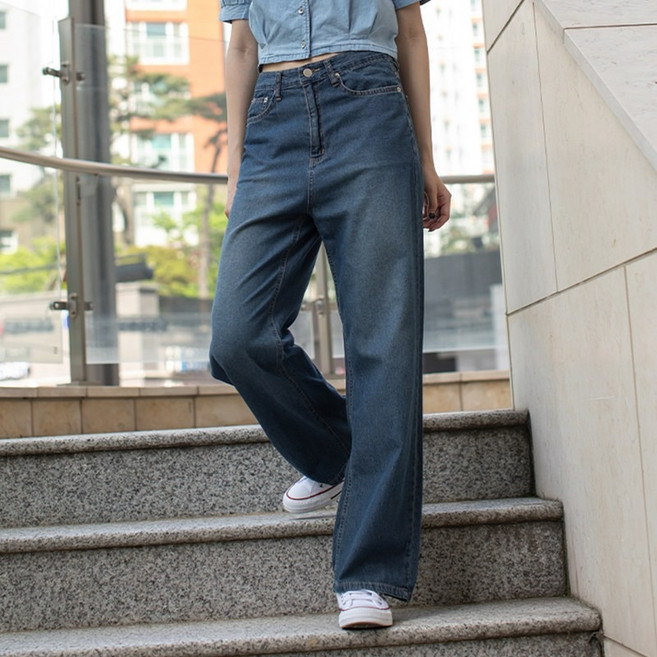 코너스톤 [국내생산] 여성 여름청바지 하이라이즈 와이드 쿨 COOL 짧은기장 데님 GY2D4152