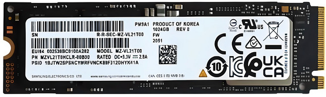 삼성전자 SSD PM9A1 (1TB) M.2 NVMe 저장장치 [벌크], MZVL21T0HCLR, 1TB