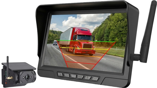 The클린 트럭 화물차 무선 후방카메라 모니터세트 태양광충전 방수 자석부착 야외용, 블랙, TC-710