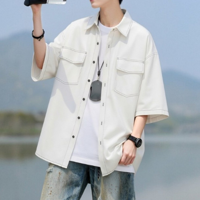 스타일닥터 남자 여름 반팔 루즈핏 셔츠 통기성 구김없는 티셔츠