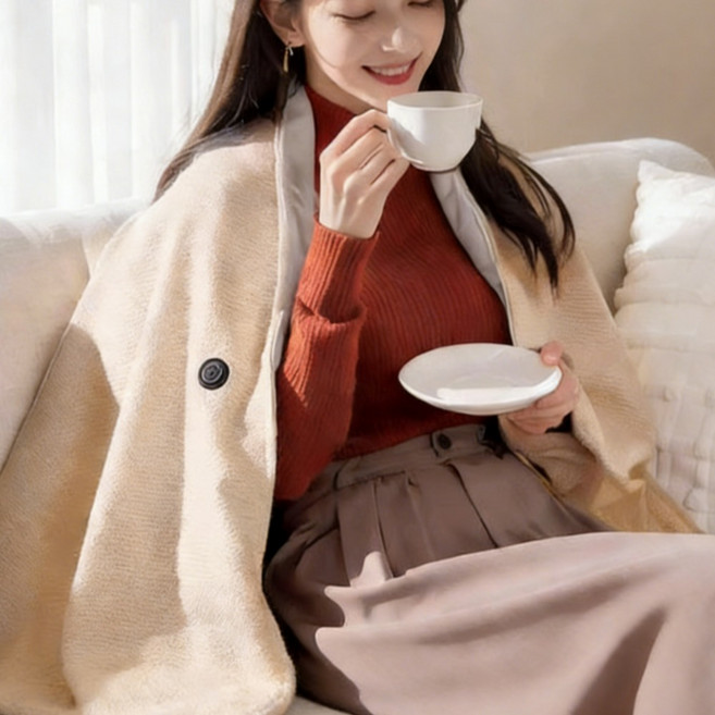[한정세일] 휴대용 USB 온열담요 전기담요 무릎 발열 담요 이불 차박 캠핑 사무실 학생 여행용 보온 담요, 베이지