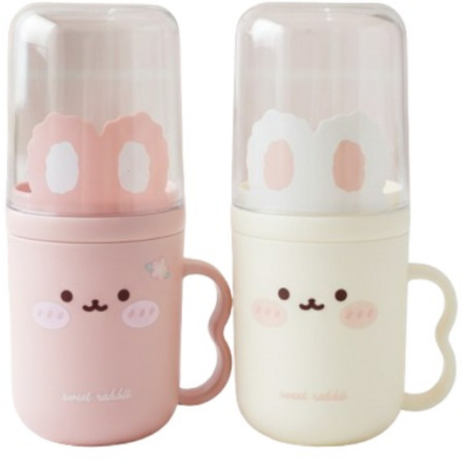 하임마켓 휴대용 여행용 양치컵 토끼 칫솔케이스, 핑크, 1개