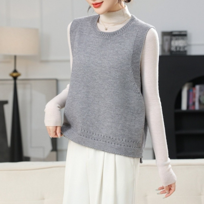여성 봄 초겨울 데일리 라운드넥 니트 조끼 6colors