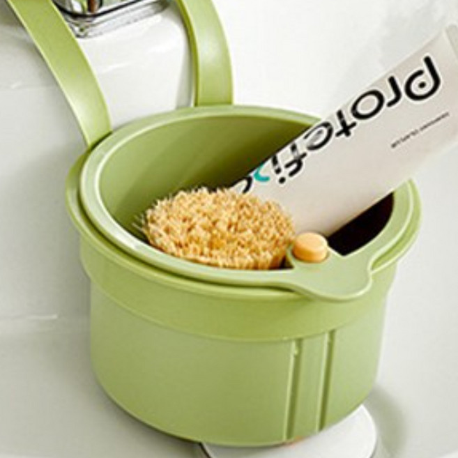 루이벤 이지원터치 싱크대 음식물 거름망 물빠짐 바구니 음식물 물기제거 과일 세척 거치대 주방 채반 채망, 1개, 원터치거름망-그린