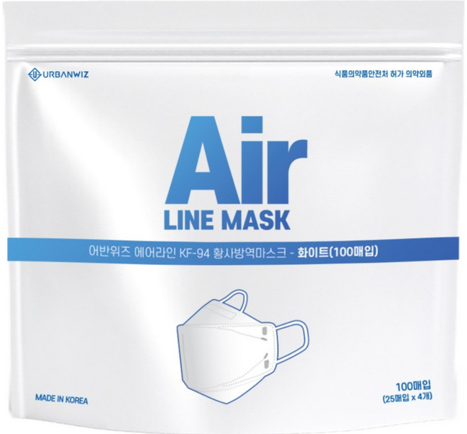 얼큰이 kf94 마스크 KF94마스크 대형, 100매, 1개, 화이트