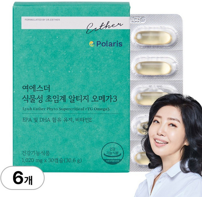 [본사직영] 여에스더 식물성 초임계 알티지 오메가3 (프리미엄 식물성 rTG형 오메가3) 국민영양 프로젝트, 6박스, 30정