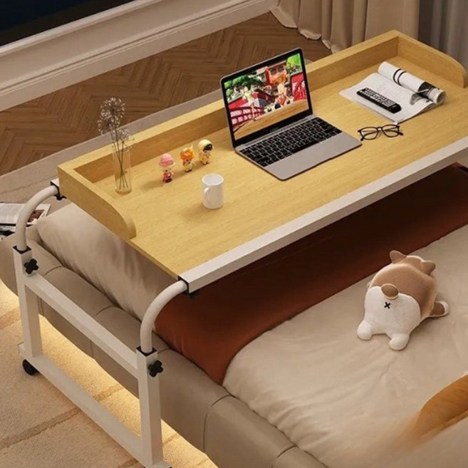 LIL 침대테이블 다용도 침대 겸용 컴퓨터 책상 쇼파 사이드 보조 높낮이 조절 이동식 노트북 베드 신축, 월넛 120