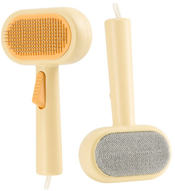 Zaxnouvi 강아지 고양이 빗 원터치 슬리커 브러쉬 2in1 털제거기 (11*18.5cm), 1개, 버터 옐로우