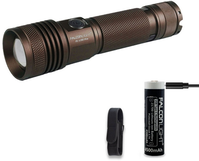 팔콘라이트 FL-LZ01PRO USB C 직접충전 고출력 LED손전등 후레쉬, 다크브라운 세트(배터리포함), 1개, 1개