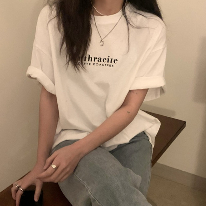 LADYSHARE 韓版文青風寬鬆顯瘦半袖上衣 短袖T恤 素T