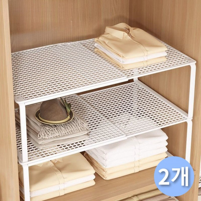 옷장 레이어드 메쉬 칸막이 옷장정리선반 길이 조절 가능, 흰색 L, 2개