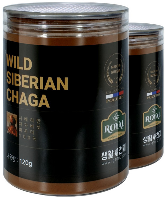 러시아 차가버섯 분말 100% 120g, 2개