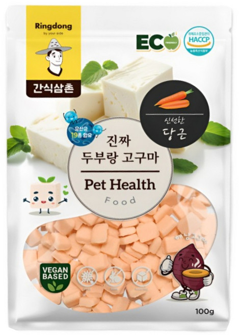 간식삼촌 천연두부 고구마 당근 비건 저알러지 강아지간식 HACCP인증 국내생산 유산균 함유, 100g, 4개