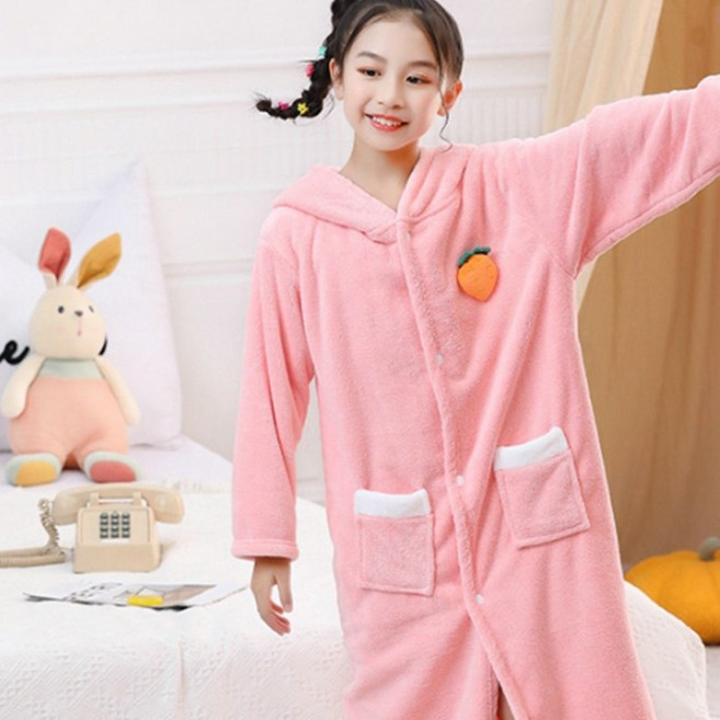 주니어 어린이 아동 캐릭터 토끼 후드 목욕가운 샤워 가운 여아 남아 수면 잠옷 극세사 겨울