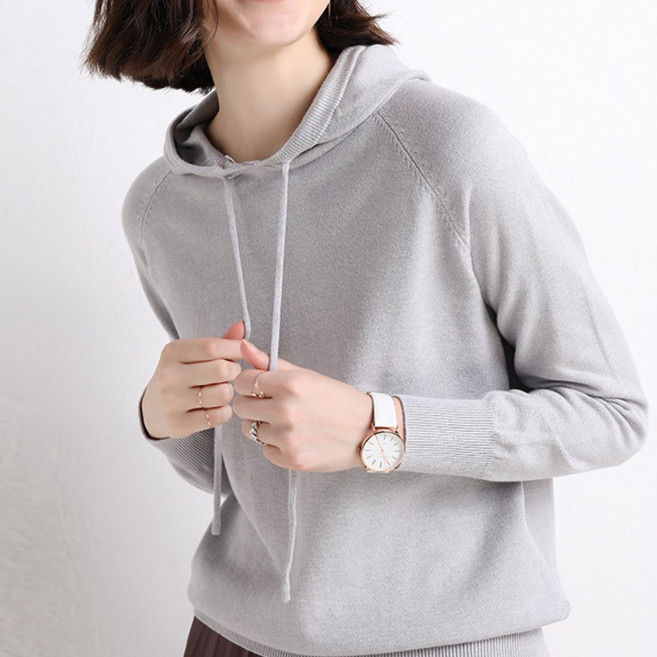 여성용 루즈핏 후드티 긴팔 니트 후드 스웨트셔츠 캐주얼 데일리 코디 편안한 오버핏 풀오버 가을겨울