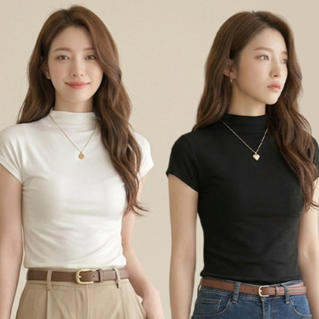 [1+1] 드마엘 여성 포코 찰랑 반폴라 반팔 티셔츠+델로나