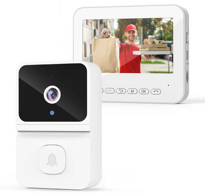HOMIE 스마트현관인터폰 4.3인치 대형화면 고화질 야간 촬영 현관 무선초인종 스마트비주얼 초인종야간 촬영 아파트인터 1080p, T23-하얀색