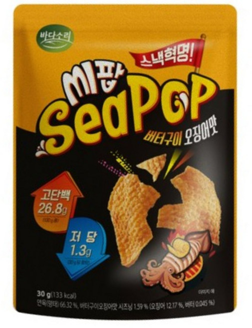 씨팝 버터구이오징어맛 단백질 프로틴 스낵, 30g, 8개