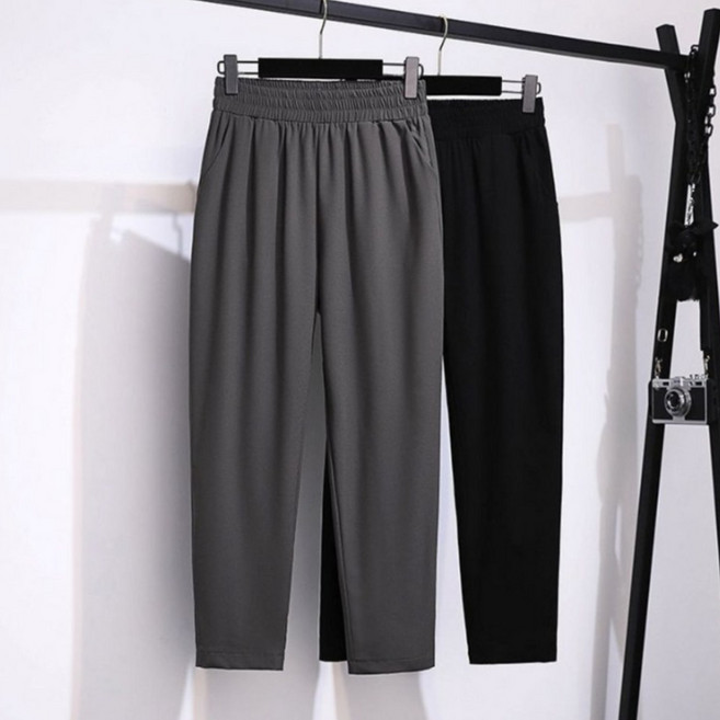(신상 추천) 150kg까지 빅사이즈 1+1 여성 하이웨이스트 날씬해보이는 정장 와이드 배기 팬츠 바지 여름 편한 드레이프 캐쥬얼 슬렉스 심플 데일리 면접 정장 블랙 그레이 팬츠