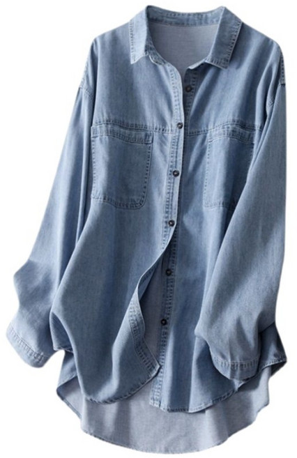 WEIHAN 여성 루즈핏 데님 긴팔 남방 캐주얼 하프기장 청셔츠 봄가을 데님 빅사이즈셔츠