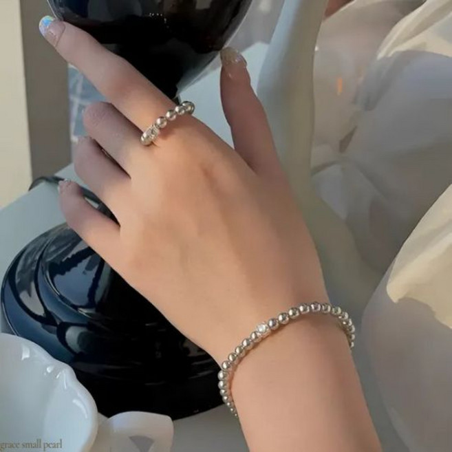 (선물케이스증정)2개세트 그레이스 스몰진주 팔찌 반지세트 BL1022