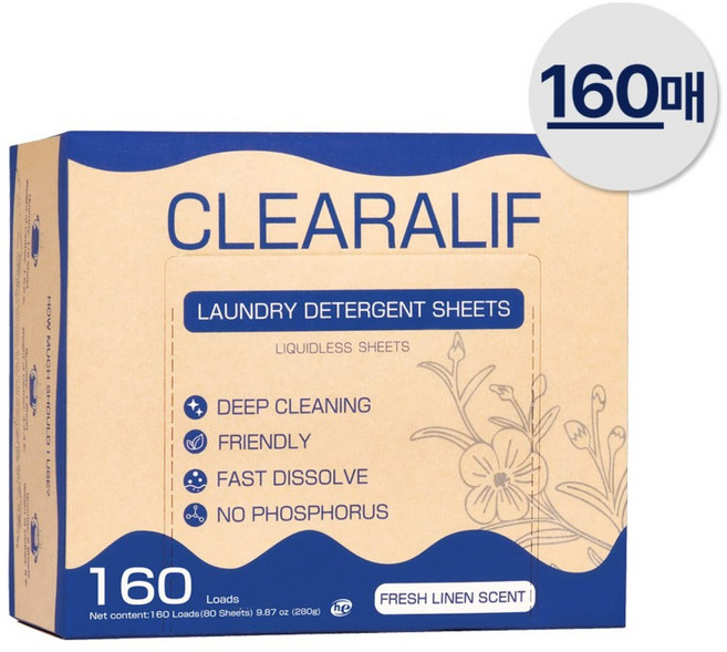 클리어리프 솜사탕 세탁 시트 세제 프레시린넨향, 1개, 160개입