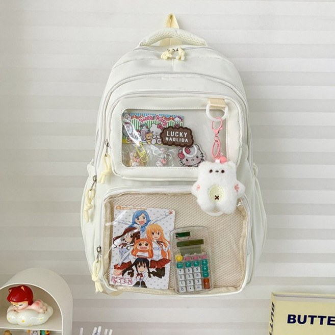 러브포유 귀여운 투명포켓 백팩 큰 투명창 책가방