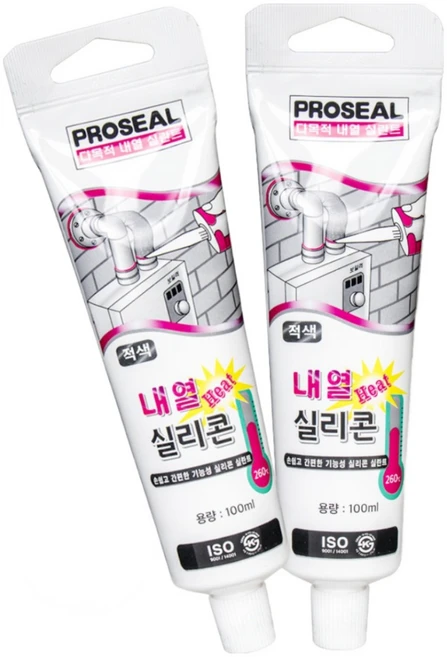 든든스토어 내열 실리콘 1+1 보일러 연통 실리콘 튜브형 실란트, MR811내열용실리콘(적색), 1세트 - 쿠팡