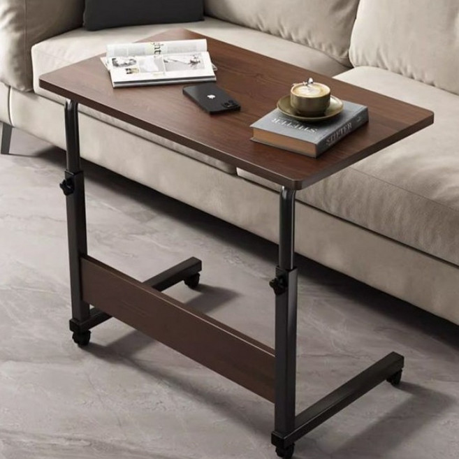 도들리 높이조절 이동식 사이드 테이블 바퀴형 책상, 다크브라운 600x400