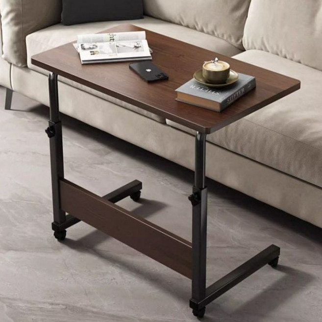 도들리 높이조절 이동식 사이드 테이블 바퀴형 책상, 다크브라운 800x400