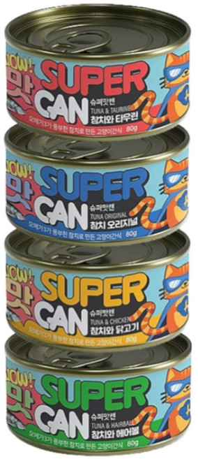 맛있는 NEW 슈퍼맛캔 고양이 캔 간식캔 4종 콤보, 24개, 80g, 4종 콤보(참치+타우린+닭고기+헤어볼)
