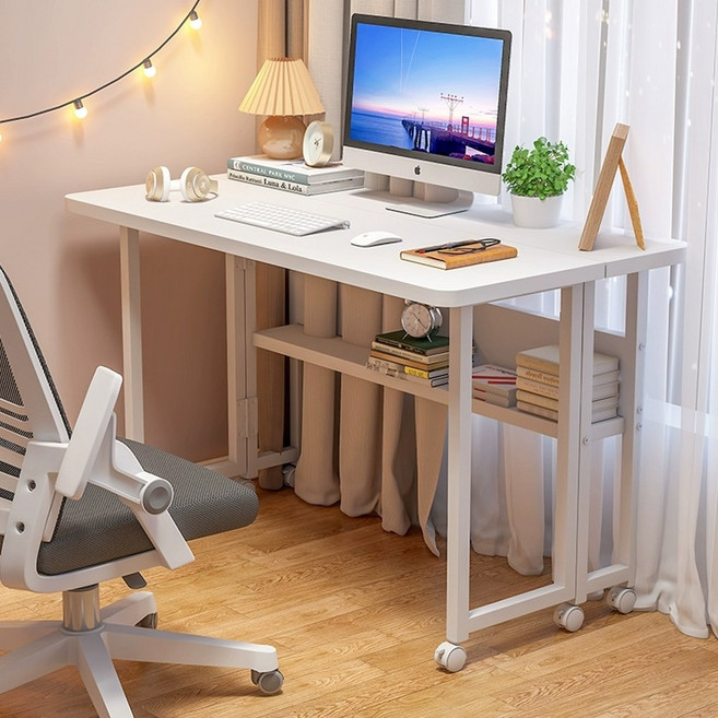 FONOW 접이식 책상 이동식 사무용 책상 테이블 1인 폴딩 테이블, 화이트