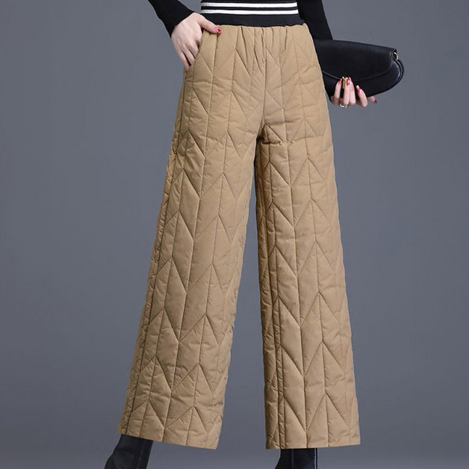 ORZQU 겨울 여성 패딩 팬츠 패션 도톰 하이웨스트 와이드 보온 9부 바지 캐주얼 와이드 팬츠
