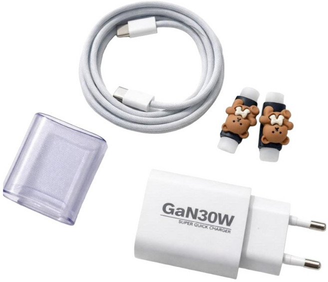 초고속 국산충전기 아이홈 Gan65W 30W 20W C타입 PD PPS 60W블레이디케이블 CtoC 240W LED초고속충전케이블, 1세트, 화이트 30W