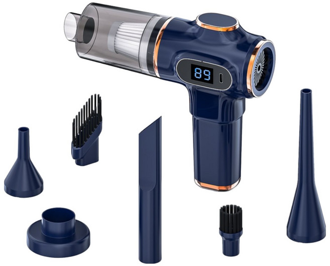 WOWWAY 무선 차량용 청소기 진공 미니청소기 4in1(에어건송풍+초강력흡입+진공압축+공기주입), 남색, XCQ-508-DBULE