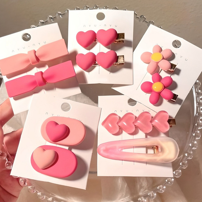 로르블랑 예쁜 핑크 머리핀 헤어핀 사이드핀 종합세트