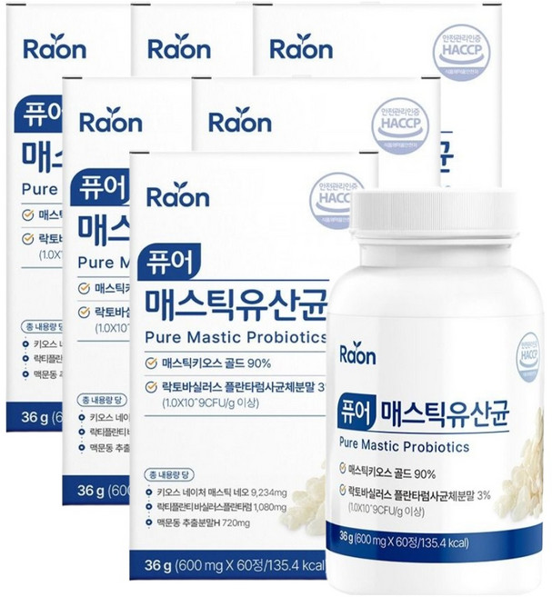 라온약방 매스틱 메스틱 포자 유산균 식약청인증, 6개, 60회분