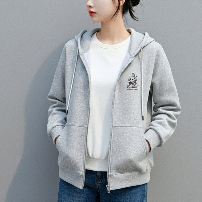 2위 - 그리내 남녀공용 데일리 간절기 레터링 보들보들 고급융털 기모 후드집업