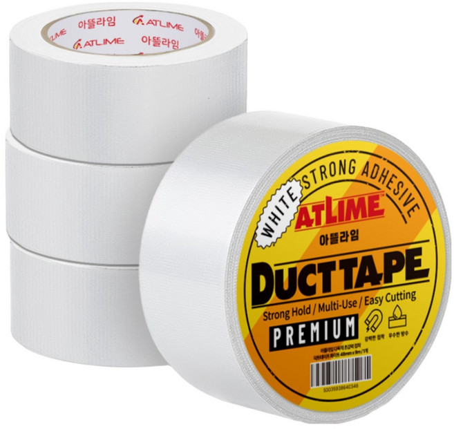 아뜰라임 다목적 초강력 접착 덕트테이프 화이트 48mm x 9m, 4개