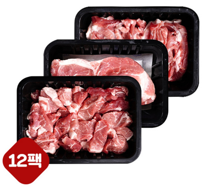 [보성녹돈] 한돈 모듬 세트 200gx12팩(주물럭용4팩+보쌈용4팩+찌개용4팩), 1개, 200g