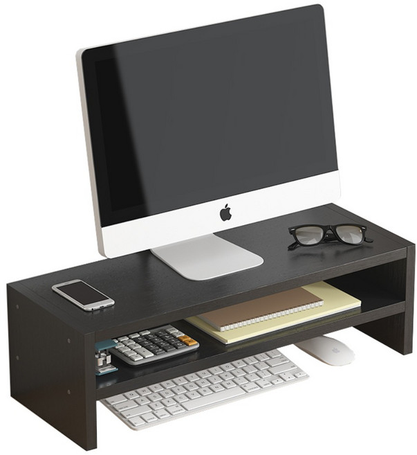 기본형 2단 수납형 모니터받침대 책상정리, 블랙