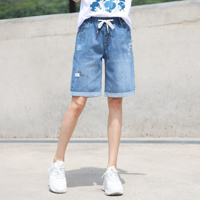 동대문스타일 여자 반바지 빈티지 스판 밴딩 5부 청반바지 여성 일자 청반바지