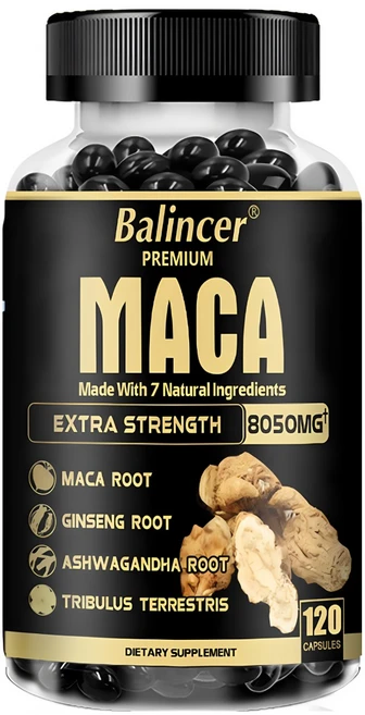 7-in-1 프리미엄 마카 뿌리 - Ashwagandha Ginseng Tribulus Shilajit Black Pepper - 자연 에너지 성능 기분 지원, 120캡슐, 1개 - 쿠팡
