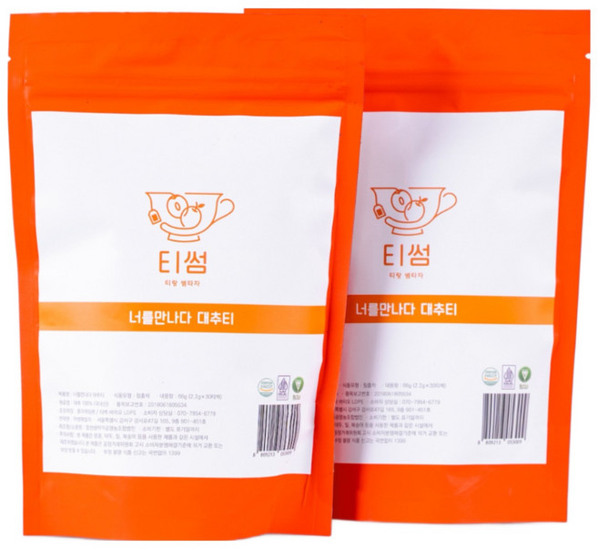 티썸 너를만나다 대추티 국내산 대추차 생분해 티백, 2개, 30개입, 2.2g