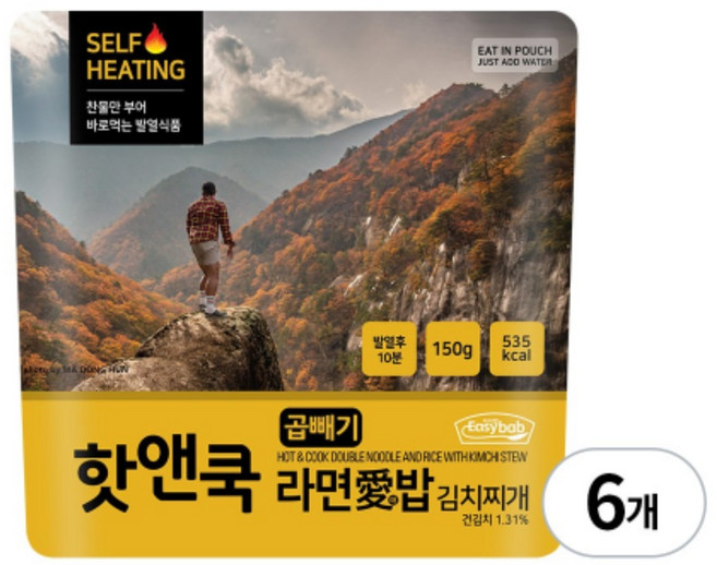 이지밥 핫앤쿡 곱빼기 라면애밥 김치찌개 비화식 발열도시락, 150g, 6개