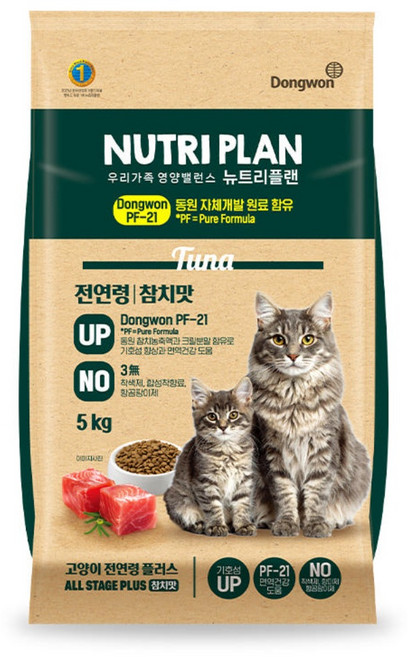 동원뉴트리플랜 전연령 고양이 플러스 사료, 뉴트리플랜 고양이 전연령 플러스 참치맛 5kg, 1개, 5kg, 참치