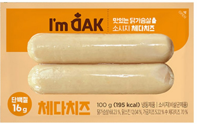 [아임닭] 맛있는 닭가슴살 소시지 체다치즈맛, 24개, 100g