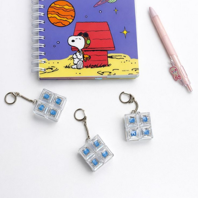 레누아 커스텀 키캡 키링 4구 led, 1개, 투명+고양이