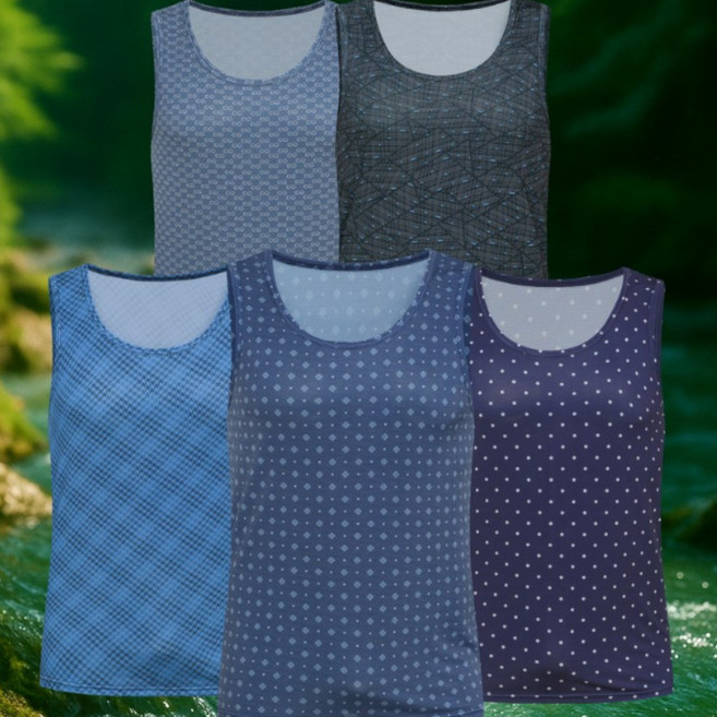 [로쉬] 여름 쿨링 스판 나염 인견 메쉬 남성 런닝 5종 세트 (빅사이즈 까지)