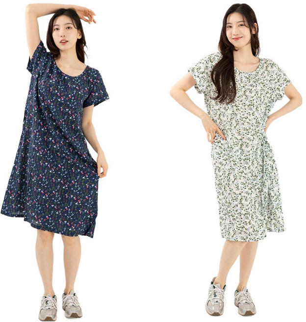 시크나인 아사면 꽃무늬 원피스 잠옷 여름 홈웨어 나시 반팔